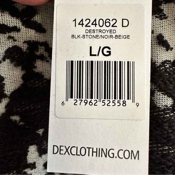 DEX Clothing Black White Abstract Destroyed Knit Crew Lightweight Sweater NWT - Picture 7 of 10